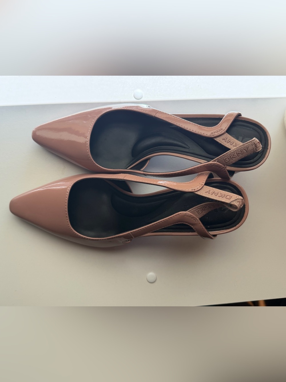 DKNY Patent Pointed-Toe Slingback Pumps in Mauve Brown